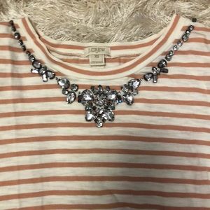 J Crew size XS peach and white top with jewels